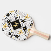 抽象芸術ブラックイエローグレーフローラモノグラーム 卓球ラケット (横)