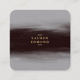 抽象芸術ブラックインクブラシストロークプレミアムグレー スクエア名刺