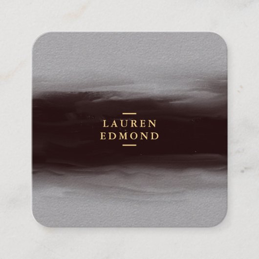 抽象芸術ブラックインクブラシストロークプレミアムグレー スクエア名刺 (正面)