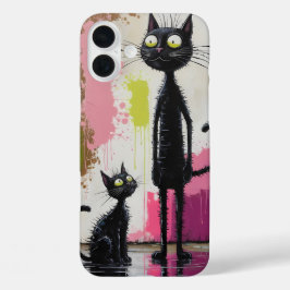 抽象芸術ブラックキャットミニマルプリント iPhone 16 PLUSケース