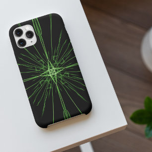 抽象芸術ブラックグリーンネオン対称 iPhone 13 PROケース