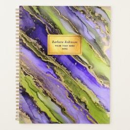 抽象芸術ブラックグリーンパープルゴールドフォイル プランナー手帳