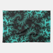 抽象芸術ブラックグリーンフラクタルアート キッチンタオル (横)
