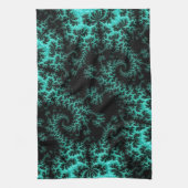 抽象芸術ブラックグリーンフラクタルアート キッチンタオル (縦)