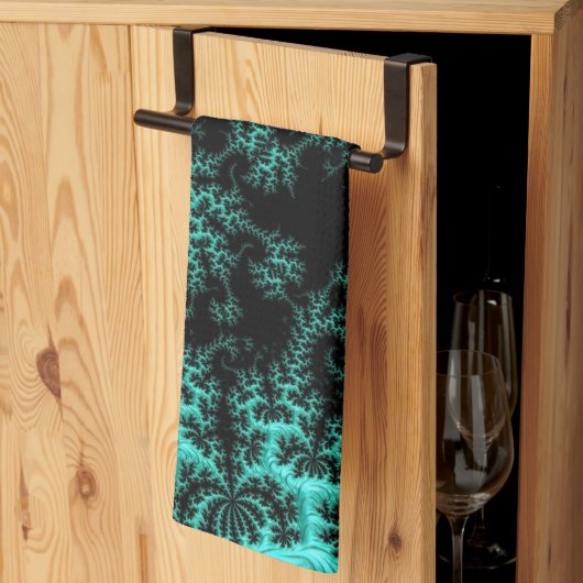 抽象芸術ブラックグリーンフラクタルアート キッチンタオル (三つ折り)