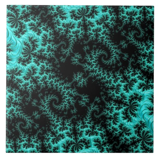 抽象芸術ブラックグリーンフラクタルアート タイル (正面)
