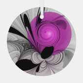 抽象芸術ブラックグレー(マゼンタのフラクタルアート付き) ガラスオーナメント (裏面)