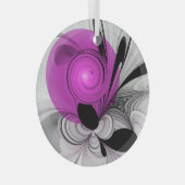 抽象芸術ブラックグレー(マゼンタのフラクタルアート付き) ガラスオーナメント (正面右)
