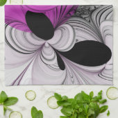 抽象芸術ブラックグレー(マゼンタのフラクタルアート付き) キッチンタオル (折り畳み)