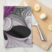 抽象芸術ブラックグレー(マゼンタのフラクタルアート付き) キッチンタオル (四つ折り)