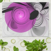 抽象芸術ブラックグレー(マゼンタのフラクタルアート付き) キッチンタオル (折り畳み)