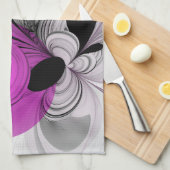 抽象芸術ブラックグレー(マゼンタのフラクタルアート付き) キッチンタオル (四つ折り)