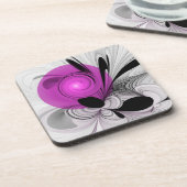 抽象芸術ブラックグレー（マゼンタのフラクタルアート付き） コースター (左側)