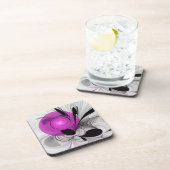 抽象芸術ブラックグレー（マゼンタのフラクタルアート付き） コースター (右側)