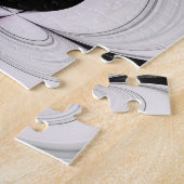 抽象芸術ブラックグレー（マゼンタのフラクタルアート付き） ジグソーパズル (側面)