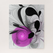 抽象芸術ブラックグレー（マゼンタのフラクタルアート付き） ジグソーパズル (縦)