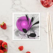 抽象芸術ブラックグレー（マゼンタのフラクタルアート付き） スタンダードカクテルナプキン (インサイチュ)