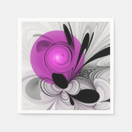抽象芸術ブラックグレー(マゼンタのフラクタルアート付き) スタンダードカクテルナプキン