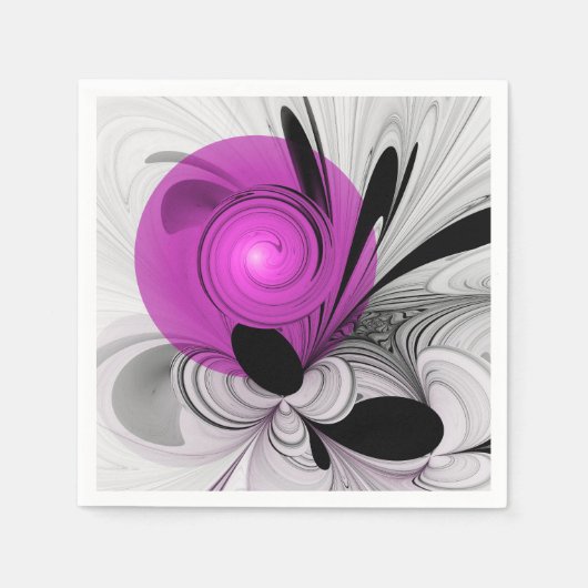 抽象芸術ブラックグレー（マゼンタのフラクタルアート付き） スタンダードカクテルナプキン (正面)