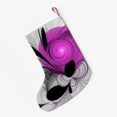 抽象芸術ブラックグレー（マゼンタのフラクタルアート付き） スモールクリスマスストッキング (裏面 (吊り時))