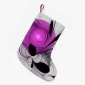 抽象芸術ブラックグレー（マゼンタのフラクタルアート付き） スモールクリスマスストッキング (正面 (吊り時))