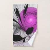 抽象芸術ブラックグレー(マゼンタのフラクタルアート付き) バスタオルセット (ハンドタオル)