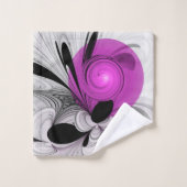 抽象芸術ブラックグレー(マゼンタのフラクタルアート付き) バスタオルセット (ウォッシュタオル)