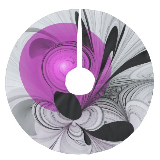 抽象芸術ブラックグレー（マゼンタのフラクタルアート付き） ブラッシュドポリエステルツリースカート (正面)