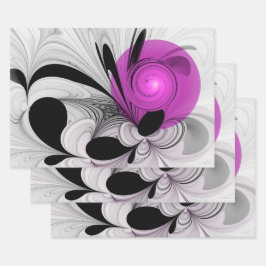 抽象芸術ブラックグレー（マゼンタのフラクタルアート付き） ラッピングペーパーシート