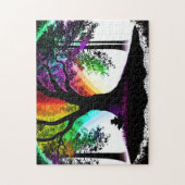 抽象芸術ブラックシルエットの木と色葉付き ジグソーパズル (縦)