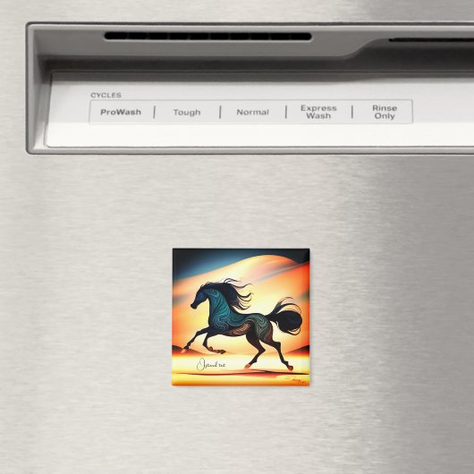 抽象芸術ブラックスタリオンイン砂漠 マグネット (インサイチュ (食洗機))