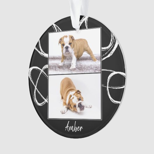 抽象芸術ブラックドッグフォトコラージクリスマスカスタム オーナメント (正面)