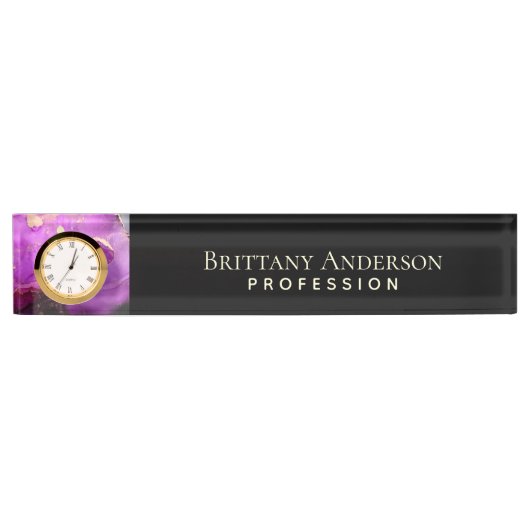 抽象芸術ブラックパープル金ゴールド デスクネームプレート (正面)