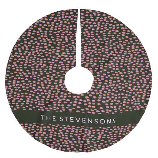 抽象芸術ブラックピンクとオレンジ色のドットパーソナライズされた ブラッシュドポリエステルツリースカート (正面)