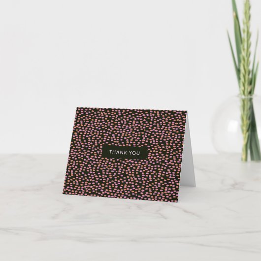 抽象芸術ブラックピンクとオレンジ色のドットモダン サンキューカード (正面)