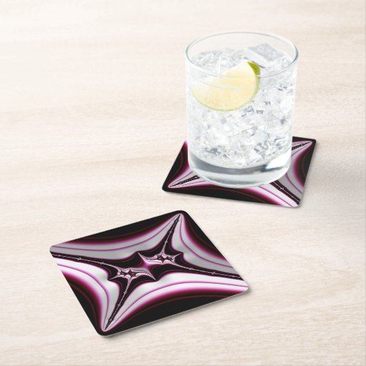 抽象芸術ブラックピンクスパイクフラクタル対称性 ペーパーコースター (インサイチュ)