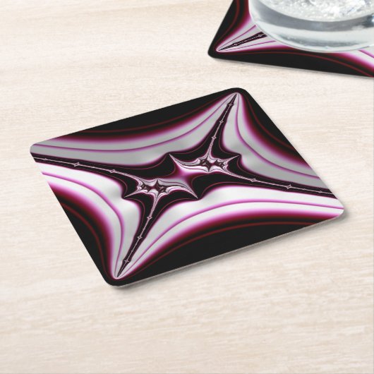 抽象芸術ブラックピンクスパイクフラクタル対称性 ペーパーコースター (アングル)