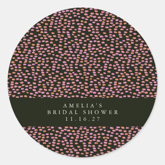 抽象芸術ブラックピンクドットグラムカスタムブライダルシャワー ラウンドシール (正面)