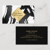 抽象芸術ブラックフェイクブラシストローク金箔ダイヤモンド 名刺 (正面/裏面)