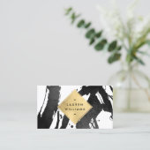 抽象芸術ブラックフェイクブラシストローク金箔ダイヤモンド 名刺 (スタンド正面)