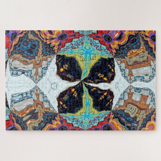 抽象芸術ブラックフラワージグソーパズル ジグソーパズル (横)