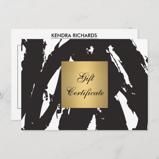 抽象芸術ブラックブラシストロークのギフト証明書 (正面/裏面)