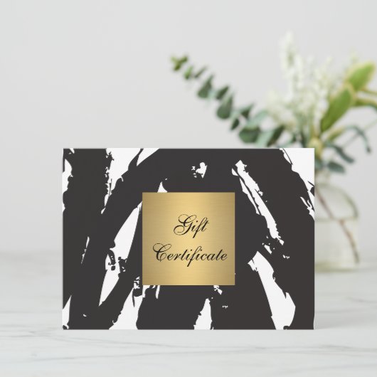 抽象芸術ブラックブラシストロークのギフト証明書 (スタンド正面)