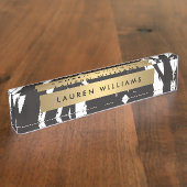 抽象芸術ブラックブラシストローク机用ネームプレート デスクネームプレート (側面)