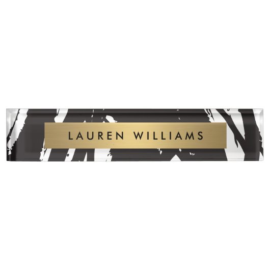 抽象芸術ブラックブラシストローク机用ネームプレート デスクネームプレート (正面)