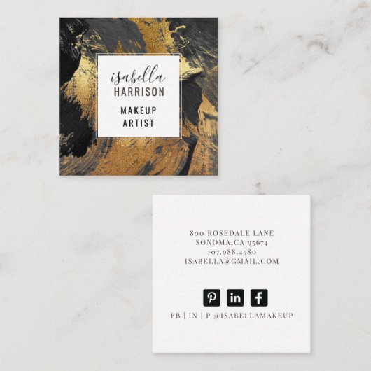 抽象芸術ブラックブラシストローク金ゴールドメイクアップアーティスト スクエア名刺 (正面/裏面)