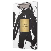 抽象芸術ブラックブラシストローク(金ゴールド名ロゴ付き) クリップボード (左)