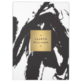 抽象芸術ブラックブラシストローク(金ゴールド名ロゴ付き) クリップボード (裏面)