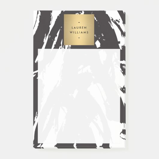 抽象芸術ブラックブラシストローク(金ゴールド名ロゴ付き) ポストイット (正面)
