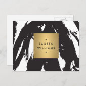 抽象芸術ブラックブラシストローク(金ゴールド名ロゴ付き) ポストカード (正面/裏面)